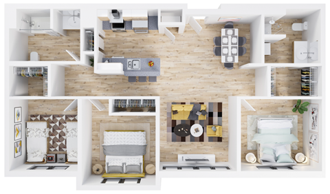 Floor plan for 3 beds, 2 baths, 1394 sqft